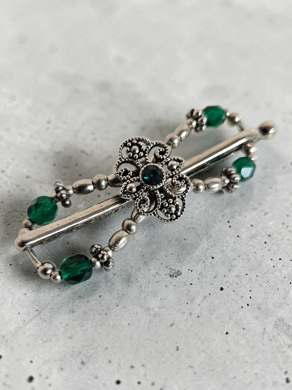 Lilla Rose Flexi Hair Clip One Size Flexi Clip Emerald Floral Silver Green US